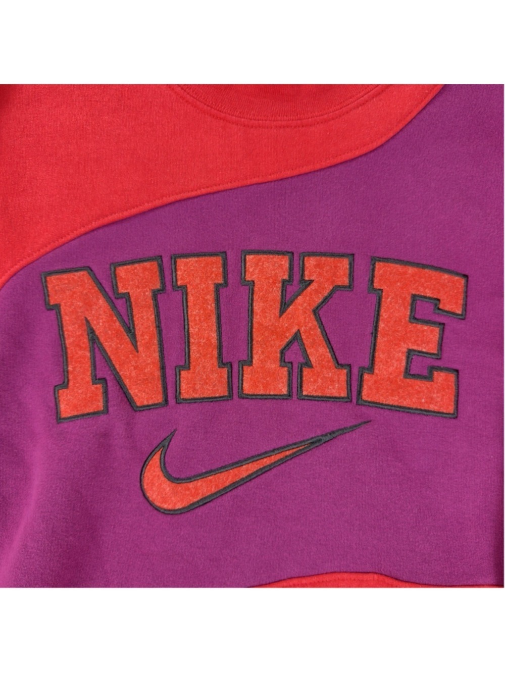 Vintage Nike Men's Size Medium Reworked Red/Purple Retro Fleece Crewneck Sweater - Picture 6 of 10